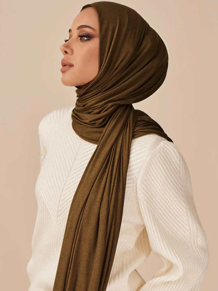 Écharpe Hijab en Jersey de Coton Modal pour Femme, Long Châle Musulman de Ramadan, Turban Doux Uni, Bandeau de Sauna Africain, 170x60cm