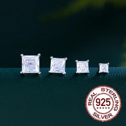 CWWZircons New Sterling Silver 925 CZ Stud Earrings Screw Back 3/4/5/6mm Square Cubic Zirconia Jewelry Gifts for Women Man SE025