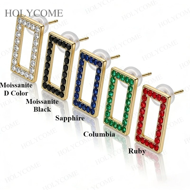 

Lab Created Gemstone & Moissanite Colorful Stud Earrings Minimalist Jewelry for Women Wedding Engagement Anniversary Gifts