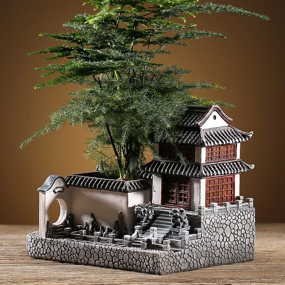 yesRetro Pastoral Micro-landscape Bonsai Pot, Creative Interior Personality Decoration, Chinese House, New