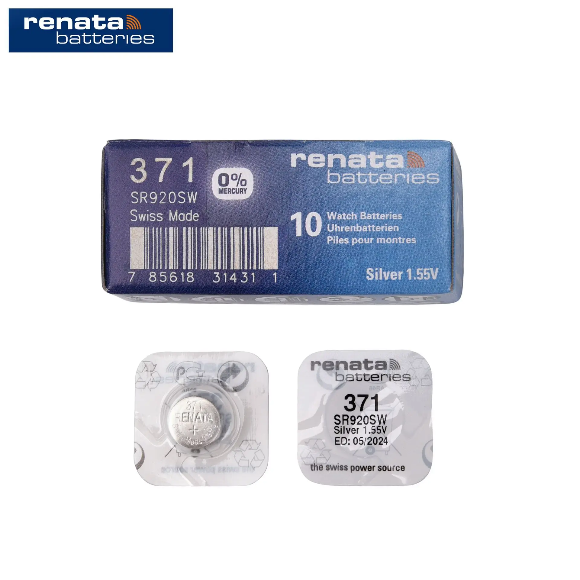 100 قطعة بطارية ساعة أكسيد الفضة ريناتا 371 SR920SW 920 1.55 فولت 100% العلامة التجارية الأصلية ريناتا 371 بطارية ريناتا 920