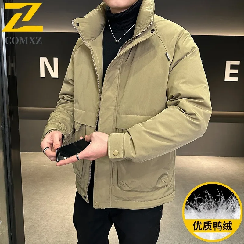 COMXZ Men sofeshell Down Jacket Hooded 90 Percent White Duck Down Warm Parka Outdoor Climbing Windproof Winter Windbreaker 2025