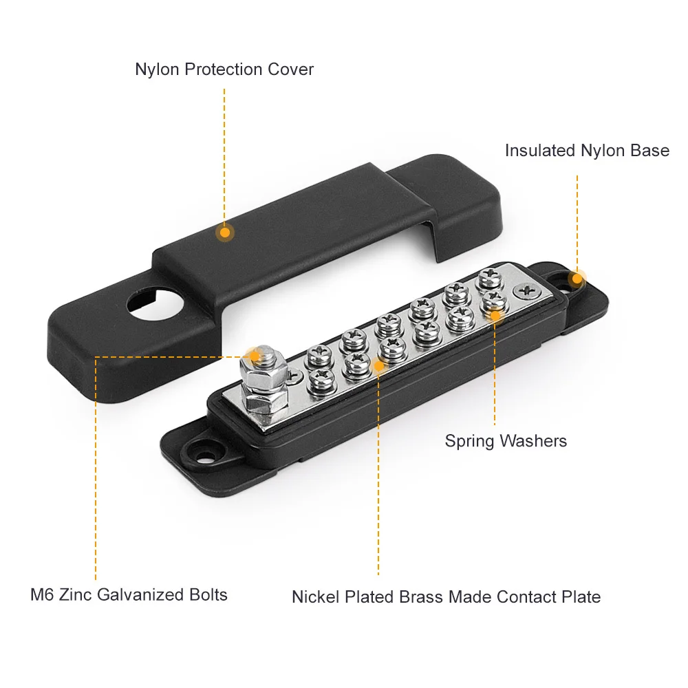 Battery Power Distribution Block Bus Bar Positive Negative 12 X M4 15A Terminal Screws 1X M6 Terminal Studs 180A For Car Boat