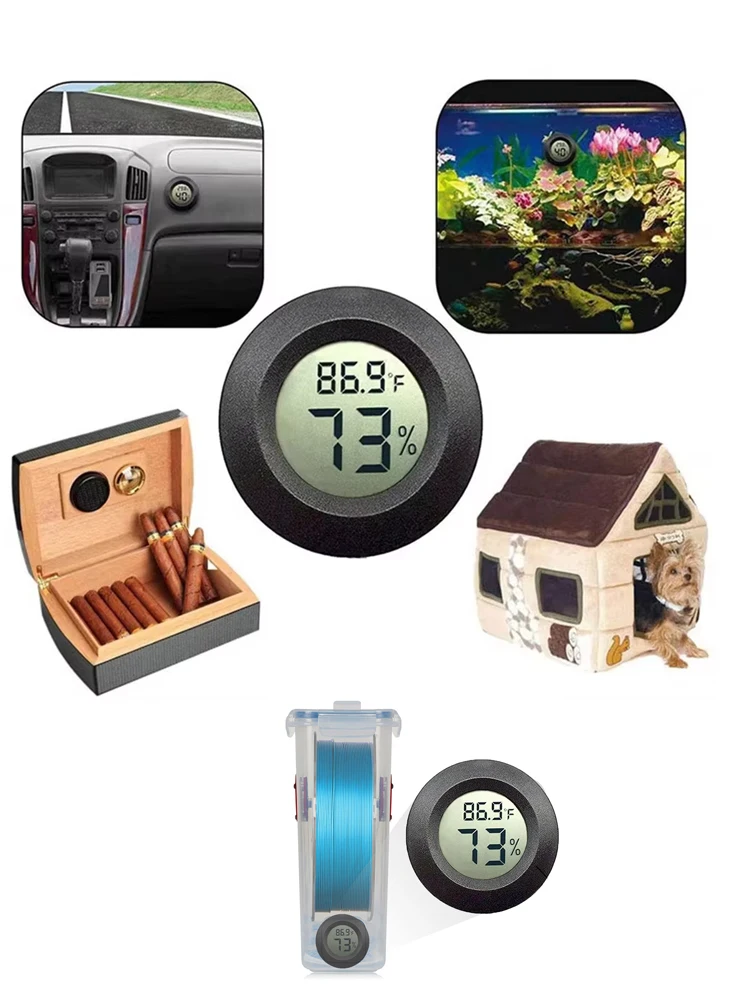 Weißes / Rundes Digitales LCD-Thermometer für Auto, Innenräume, Zigarren- und Weinschränke, Digitales Temperatur- und Feuchtigkeitsmessgerät, Haustier-Acrylbox – Detail 1