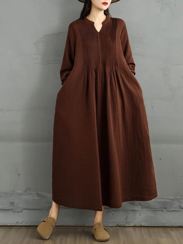 Vestido maxi artístico retrô de manga crida f outono cintura alta saia linha a dupla camada gaze até o chão vestido...