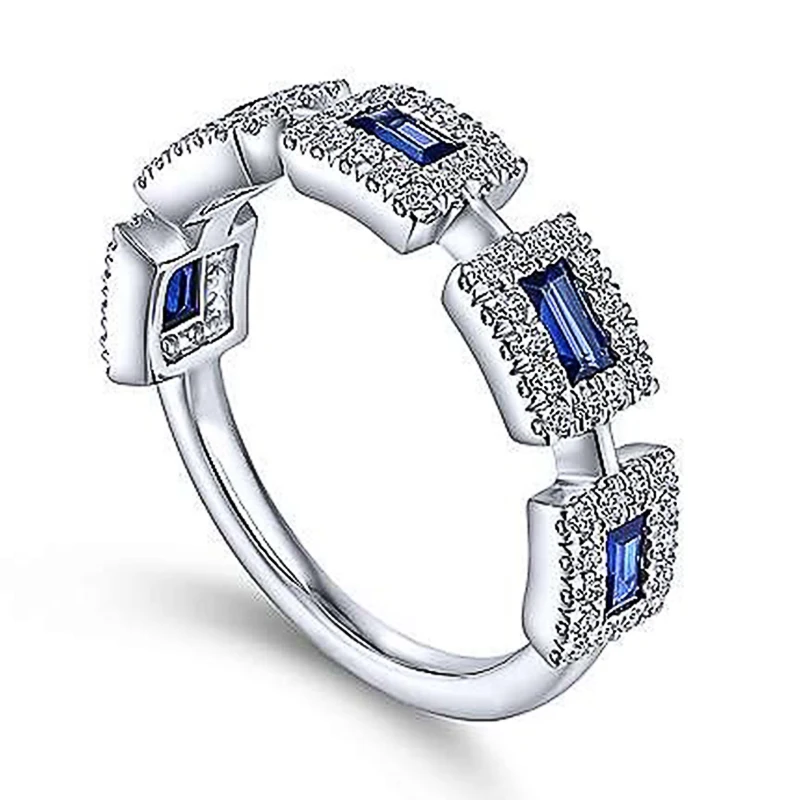 Huitan Edle Quadratischen Blau Zirkonia Ringe für Frauen Luxus Silber Farbe Hochzeit Bands Zubehör 2022 Mode Schmuck Party