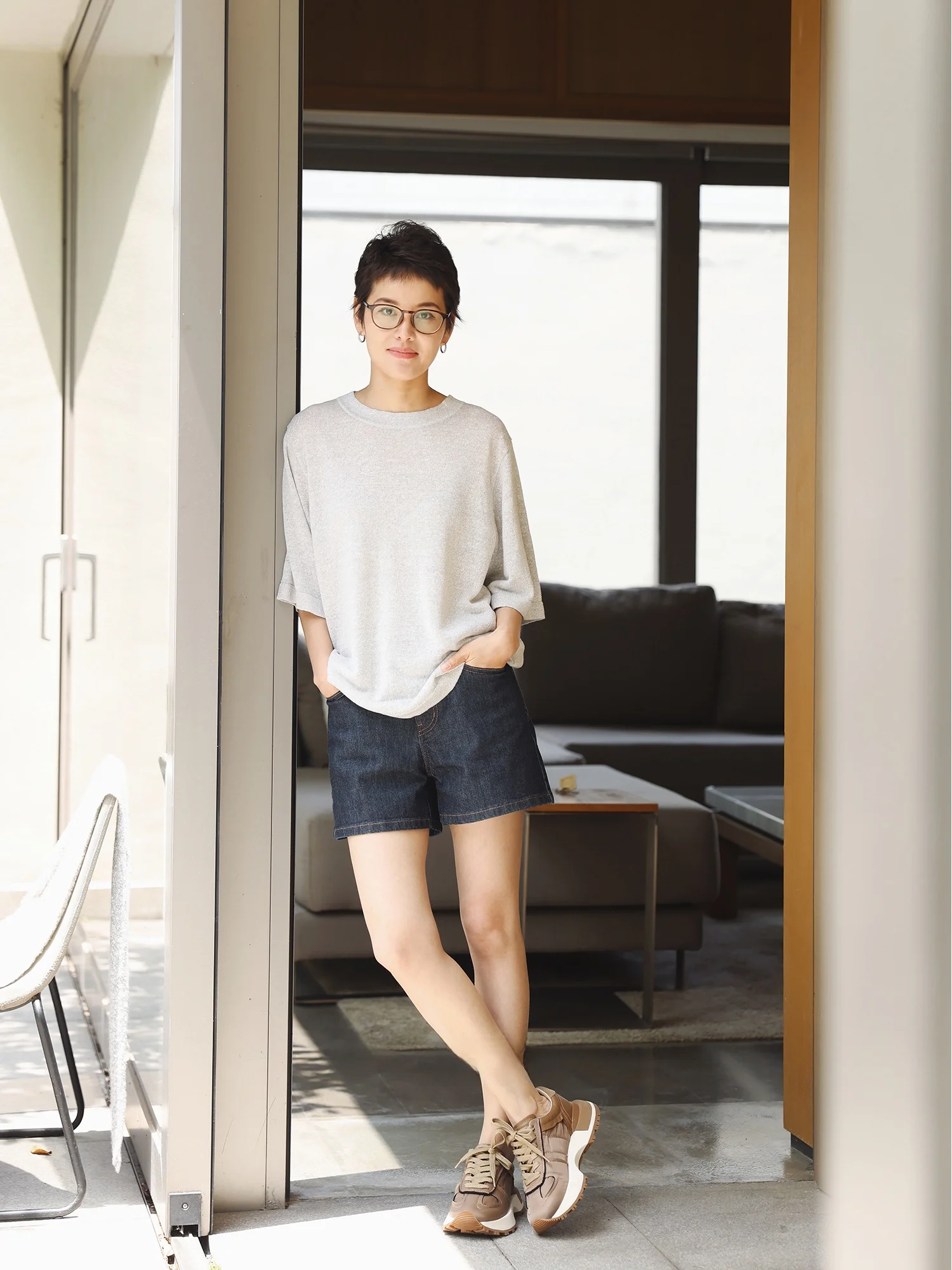 

MsDidion Star Field Color Point Knot Linen Wide Edition round Ne ort Sve T-irt Summer Collection Ladies Faion