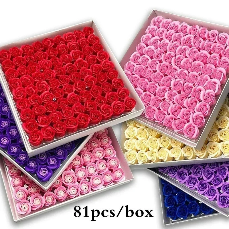 Valentine's Day Gift for Girlfriend 81 Rose Soap Flowers Without Base and Fragrant DIY Soap Flower Decoration Gift Box Soap Rose