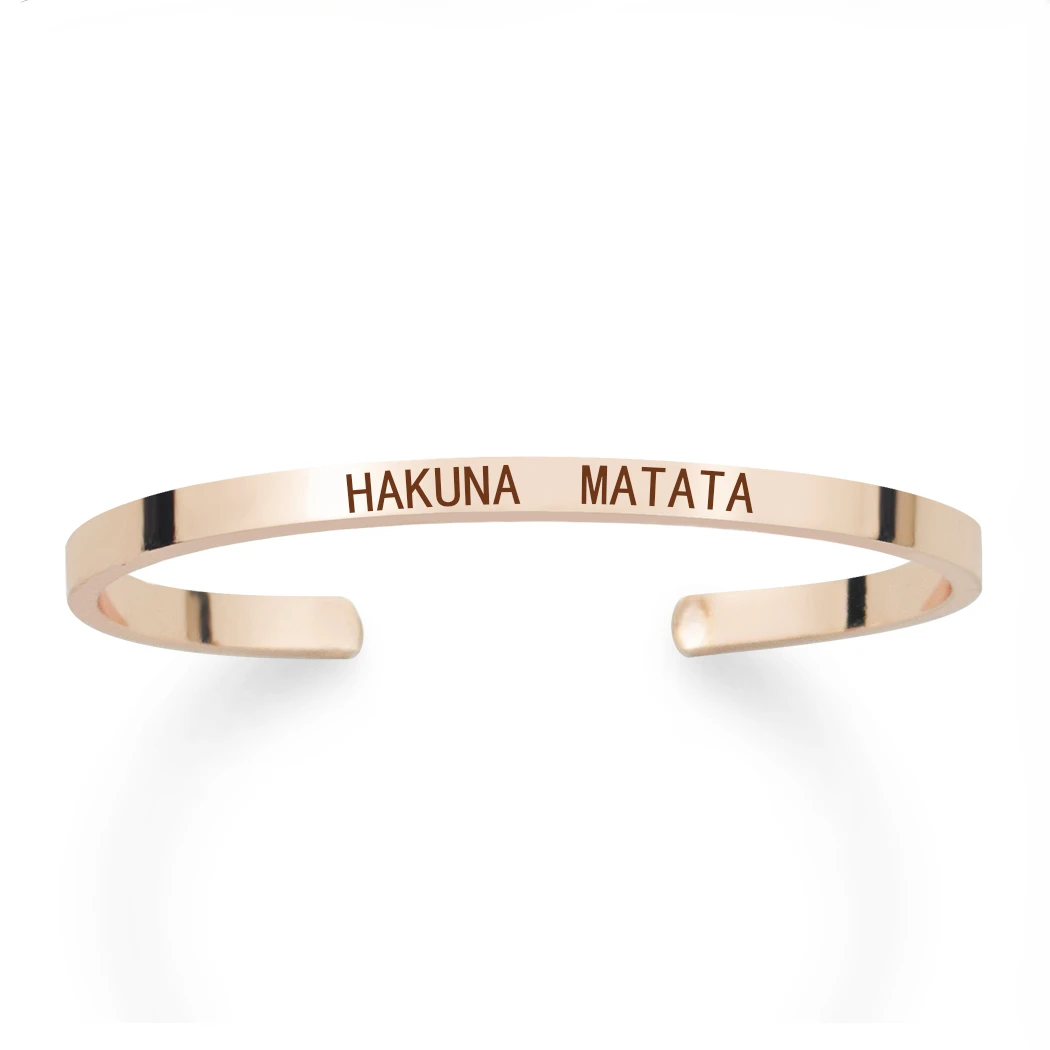 HAKUNA  MATATA Engraved Bangle Metal Proverb Letters Bracelet Fashion Bar Charm Cuff Bracelets Lover Women Best Gift