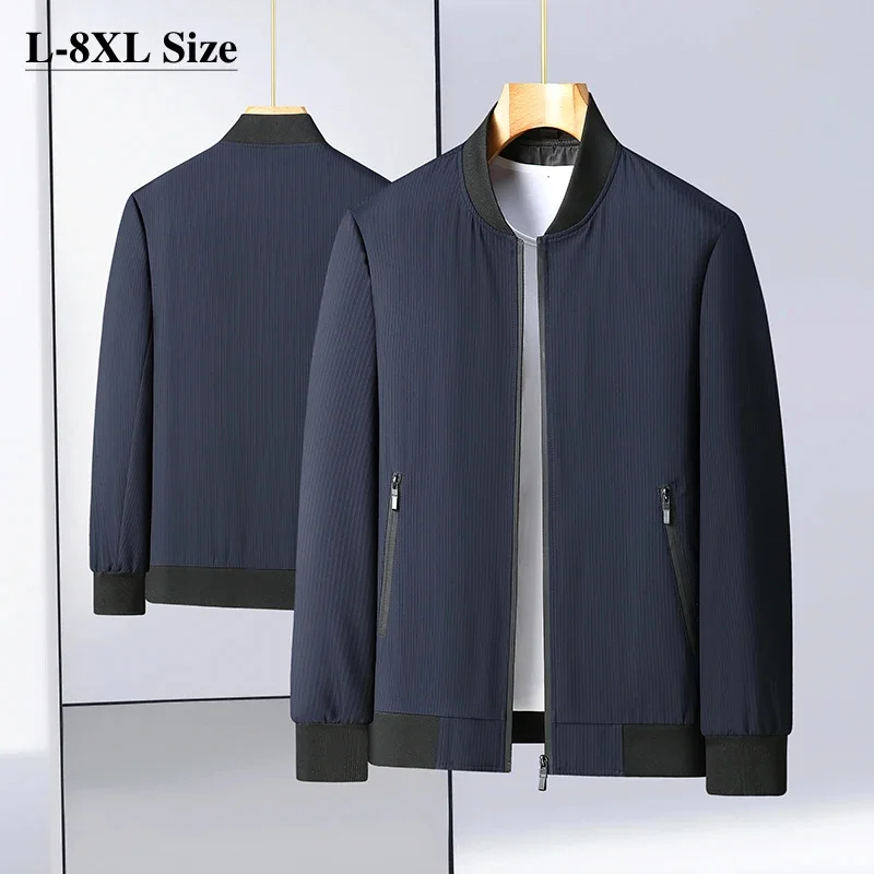 

7XL 6XL 8XL Men's Bomber Baseball Jacket Autumn Black Stripe Business Casual Coat Fasnion Loose Plus Size Brand Male Clothing