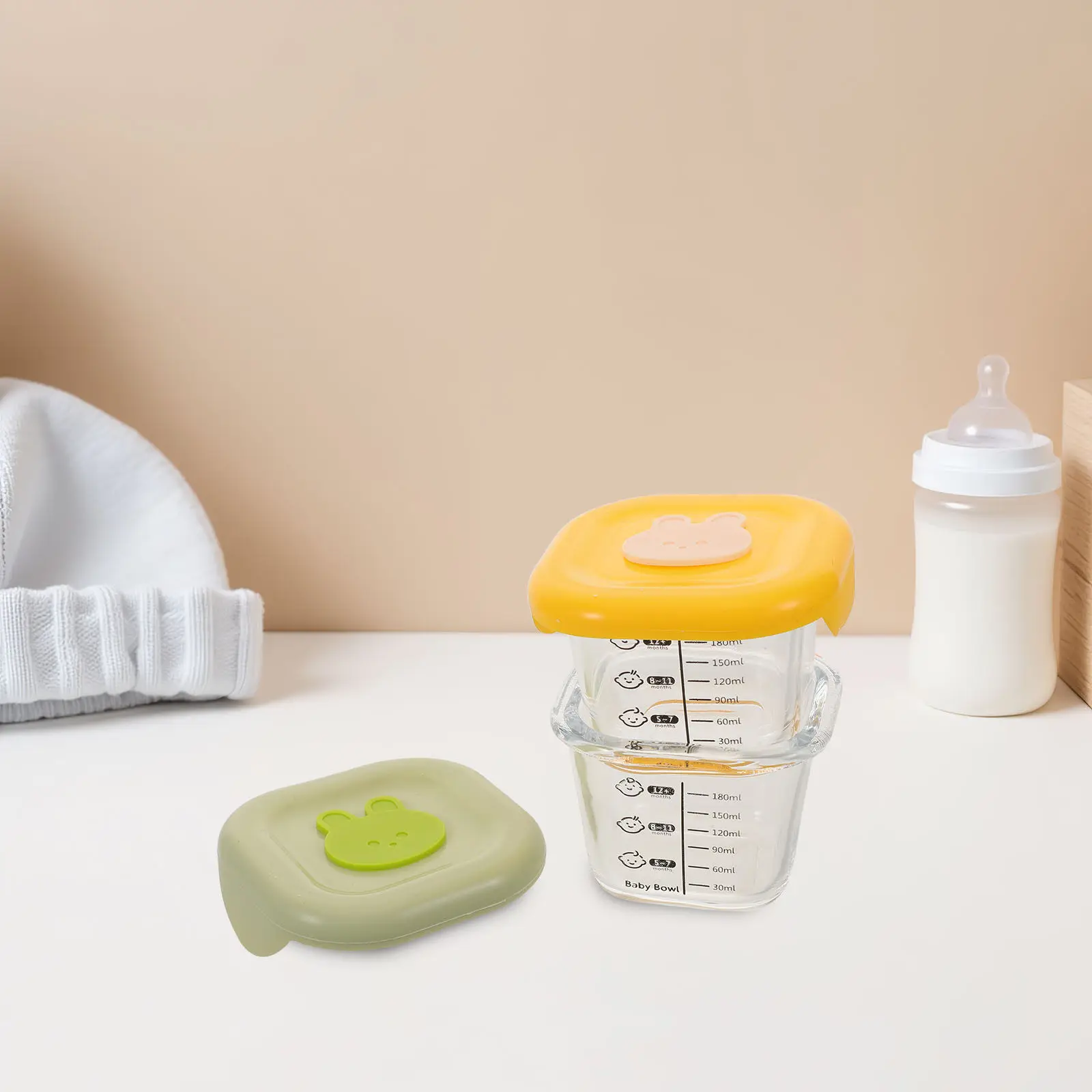 

2Pcs Baby Food Storage Boxes Reusable Plastic Leak Proof Small Jars Colored Lids for Toddler Purees Snacks Salad Dressing