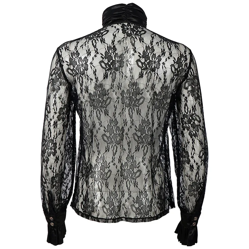 Black Pirate Vampire Shirt Renaissance Victorian Medieval Mens Luxury Floral Ruffles Lace Gothic Jabot Blouse Tops Costumes