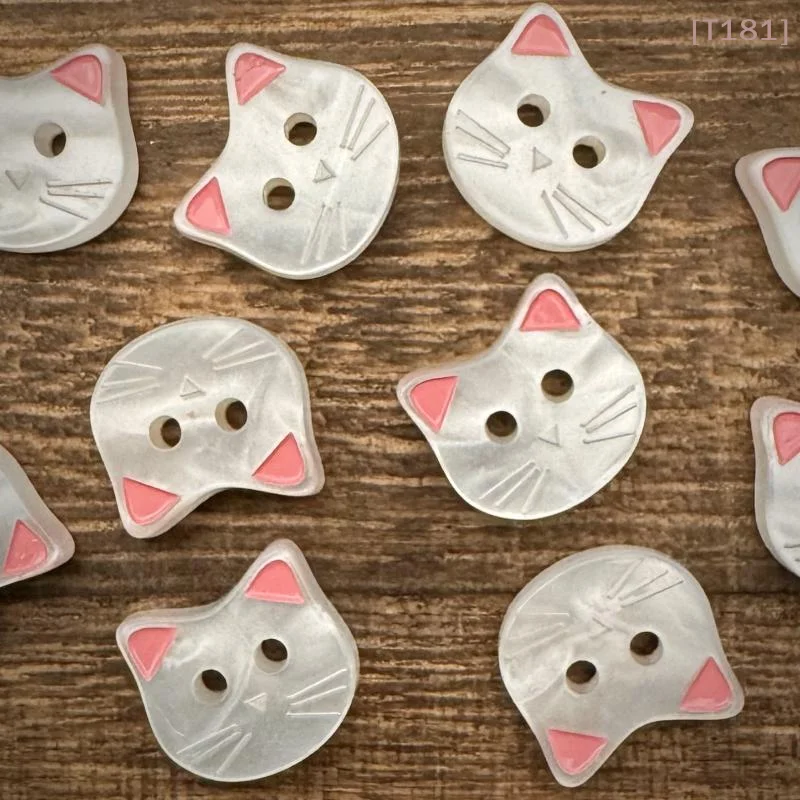 [E] 10Pcs Decorative Fasteners For Clothing Cute Cartoon Cat Buttons With Ears Resin DIY Craft Buttons For Sewing And Crafting