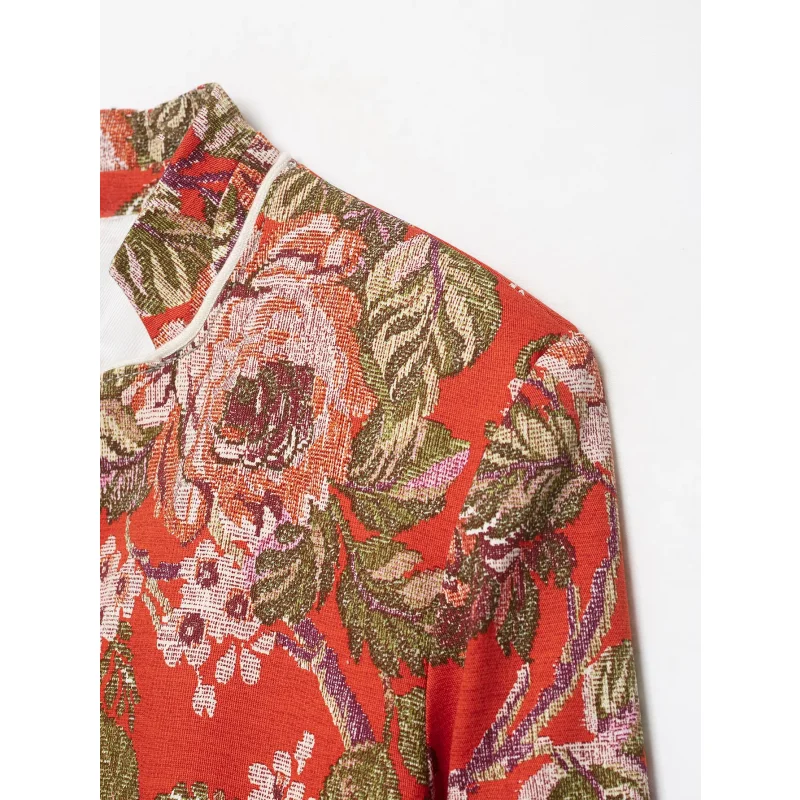 2026 Frühling Herbst Neue Damen Blumen-Jacquard-Print Stehkragen Kurzer Blazer Langarm mit Taschen Vintage Blumen-Anzugjacke – Detail 10