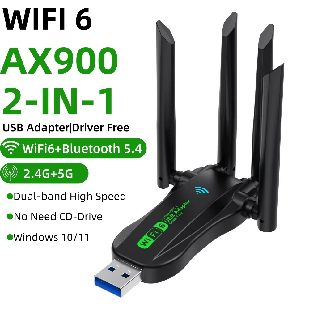 

Адаптер USB 3.0 900 Мбит/с WiFi6 AX900 2IN1 Bluetooth 5,4 двухдиапазонный приемник 2,4G и 5G драйвер беспроводной сетевой карты бесплатно для WIN10/11