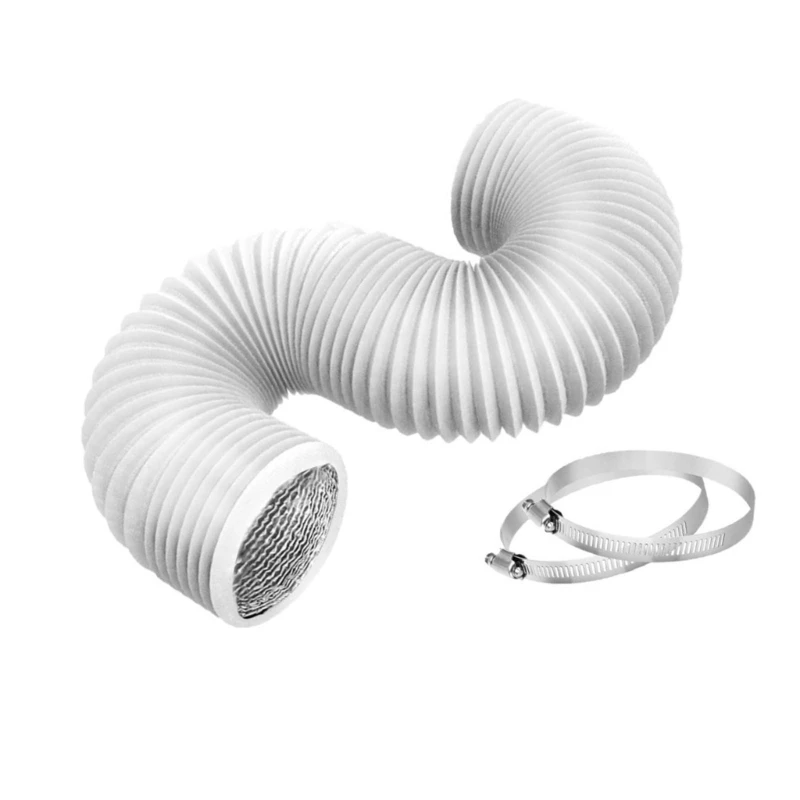 Tuyau ventilation Flexible en aluminium pour sèche-linge, conduit d'air avec 2 pinces pour Ventilation cvc, chauffage,