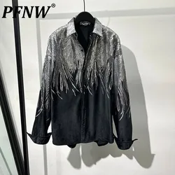 PFNW Men's Sequin Y2K Shirts Fashionable High Quality Light Luxury Baggy Sports Handsome Motorcycle Casual Tops Autumn 21Z1199