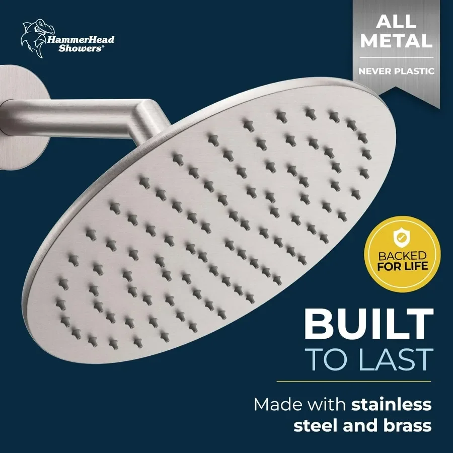 Solidny metalowy deszczownica prysznicowa 8 cali w wykończeniu szczotkowanego niklu do luksusowego wyposażenia łazienki, duży okrągły kształt z wysoką wydajnością przepływu 2