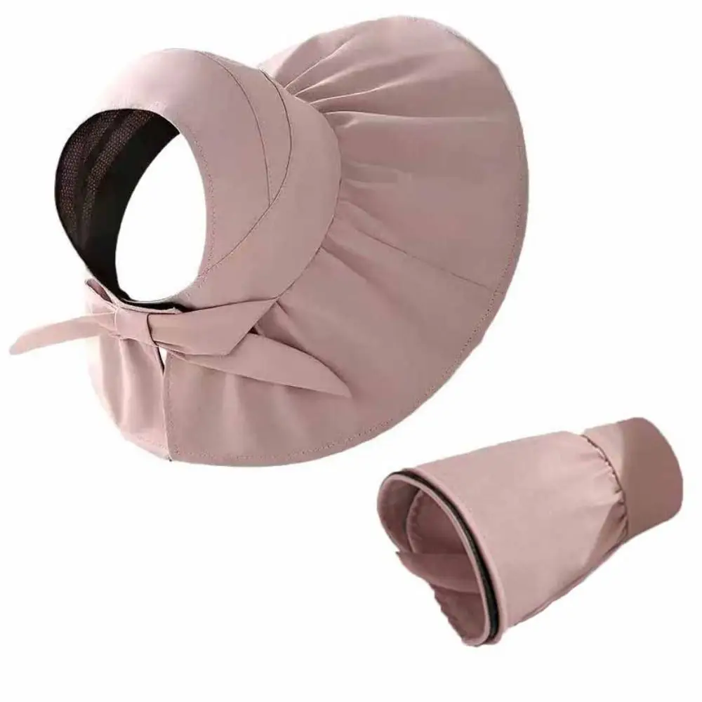 Portable Wide Brim Sun Hat Adjustable Size Lightweight Bucket Hat Large Brim Solid Color Empty Top Sun Cap Travel