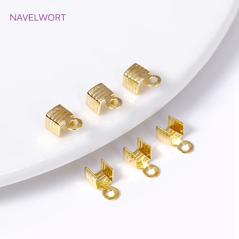 18K Gold Plated Brass Metal Rope Fastener Crimp Fold Over Cord End Cap Leather Clip For Jewelry Making DIY Necklace Connectors