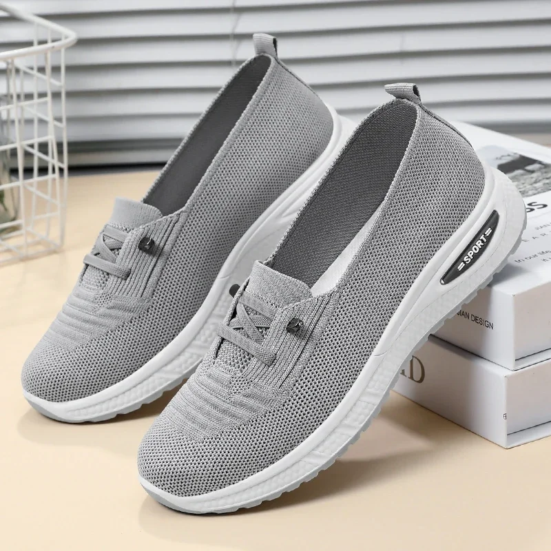 Cheap Mom Summer Mesh Knitting Sneakers Women Breathable  Shoes Non-slip Ladies Casual Nurse Office Shoes Ballet Flats