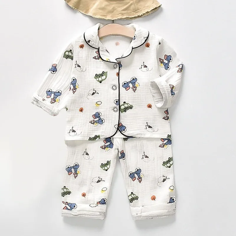 Baby Pajamas Children Suits Clothes Boys Girls Muslin Cotton Homewear Family Outfits Shirt Tops+Pants 2PC 1-5T