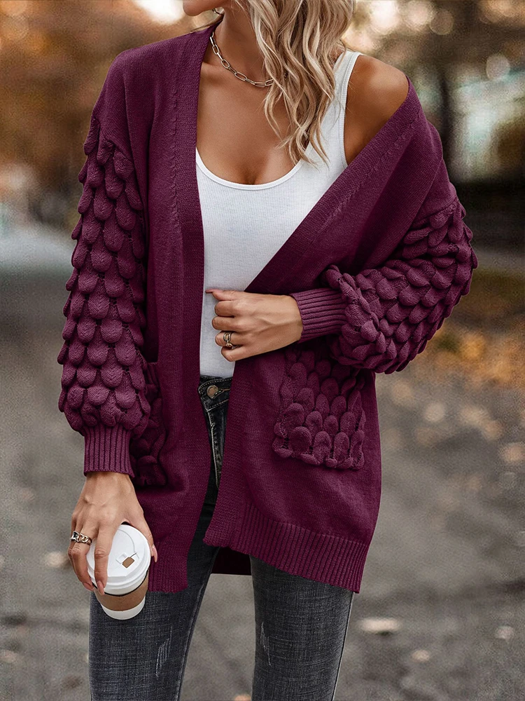 D rauuing Cardigan lavorato a maglia femminile Top manica lunga cappotto donna tasche laterali Casual allentato Top Outwear Cardigan maglione lavorato a maglia solido