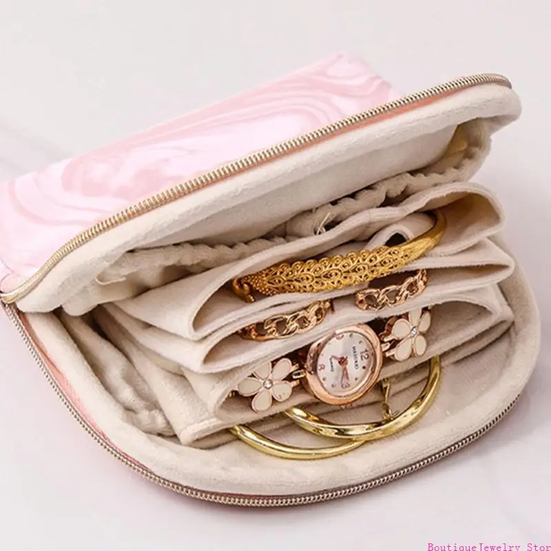 

E1PE Elegant Leather Jewelry Organiser Compact Multi Pocket Chinese Travel