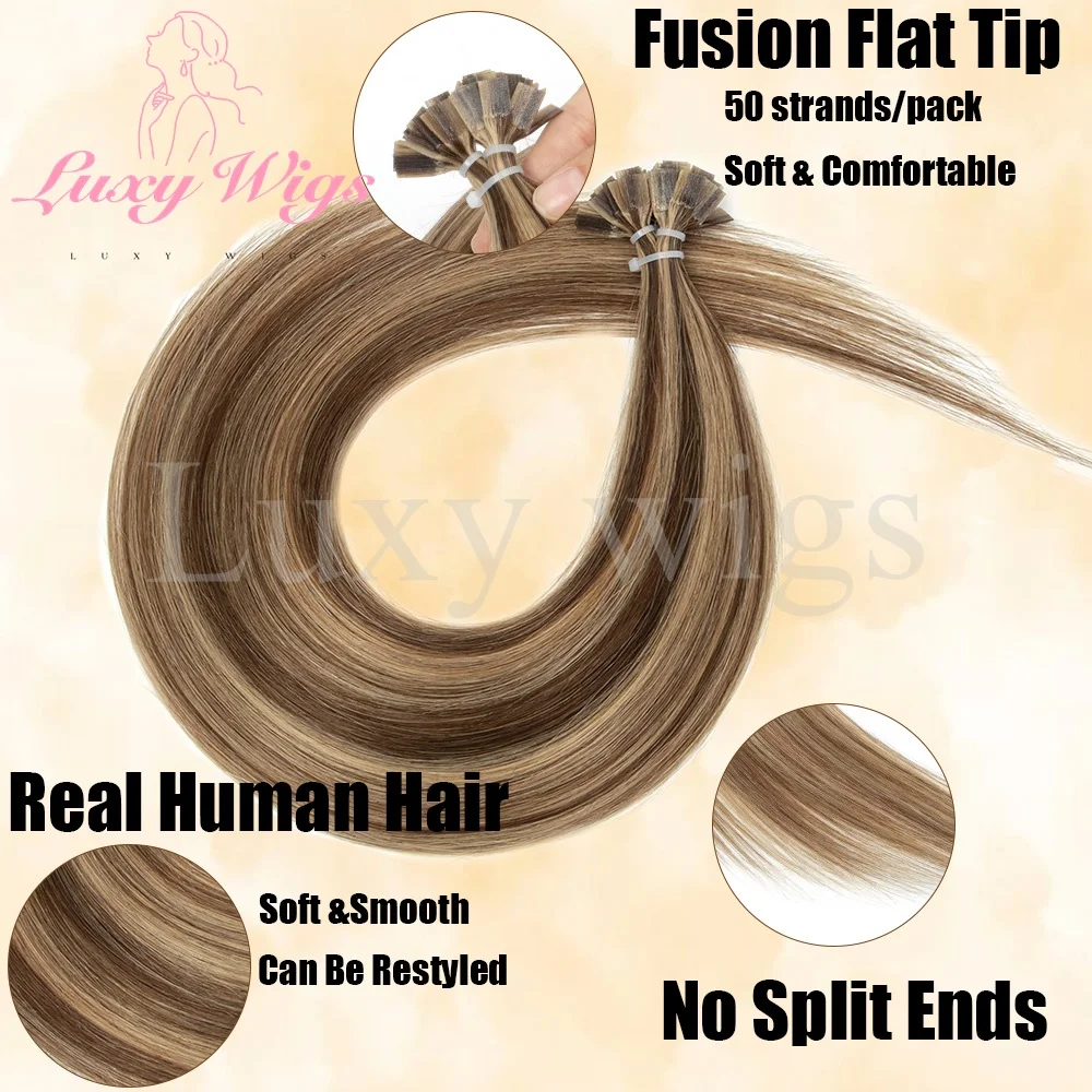 طرف مسطح وصلات شعر شعر بشري الكيراتين تلميح وصلات شعر الانصهار الساخن الطبيعي أسود أشقر Balayge براون شعر مسبق الربط #3