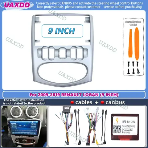 2 Din Car For 2009-2019 RENAULT LOGAN 9INCH Interior stereo radio Android frame Kit panel fascia cable video harness dashboard 8 best sales body kit logan - №3