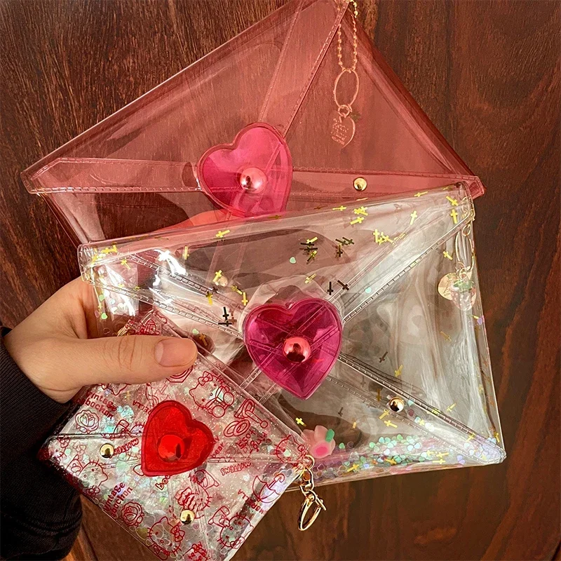 Bolsa de cosméticos Hello Kitty, bolsa de sobre transparente de Pvc, mini bolsa de lápiz labial de gran capacidad, bolsas de tarjetas impermeables para certificado Michu