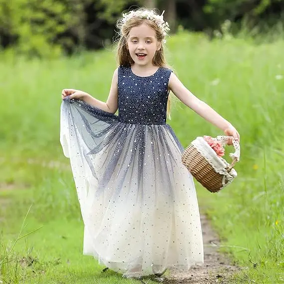 

Snvdzo Flower Girls Tulle Dress Bridesmaid Sparkle For Wedding Birthday Evening Party Prom Banquet Princess Gown 2026