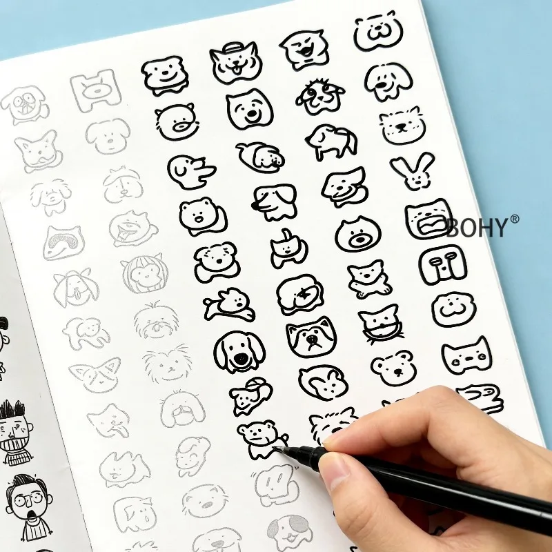 1 Character Expression, Small Animal Sketch, Adult Decompression and Coloring Picture Book, 40 Pages of Different Patterns