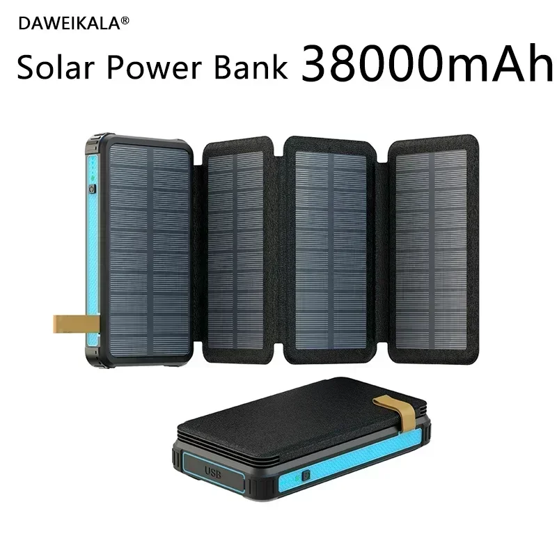 Solar Power Bank Waterproof Outdoor Camping Portable Folding Solar Panels 5V 2A USB Output Sun Power For Phone Real capacity