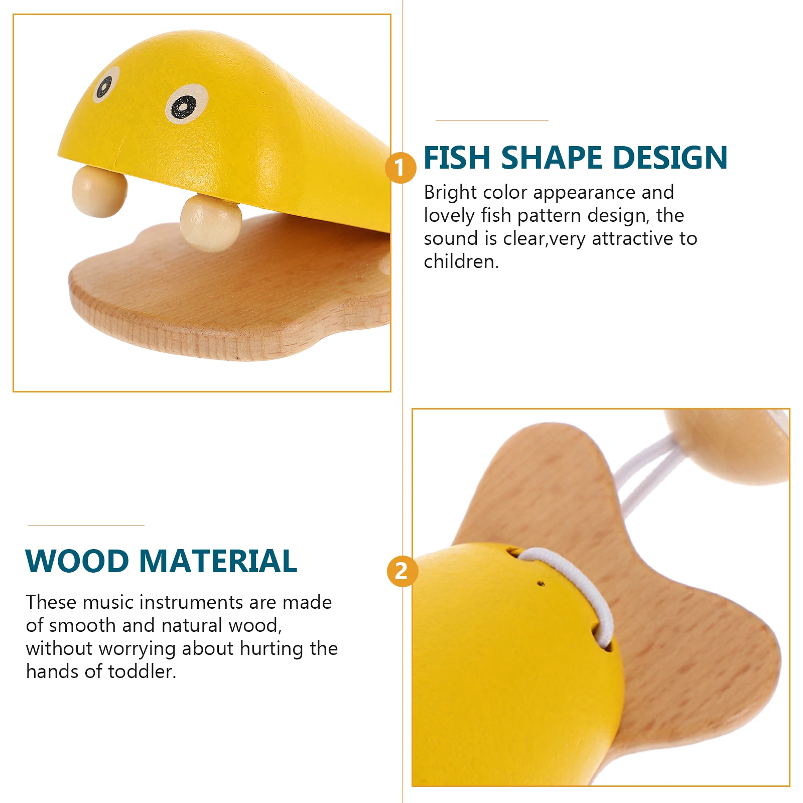 2 stücke Holz Fisch Kastagnetten Kinder Spielzeug Glatte Helle Farbe Musical Intelligenz Entwicklung Kleinkind Geschenk Haushalt Tragen beständig