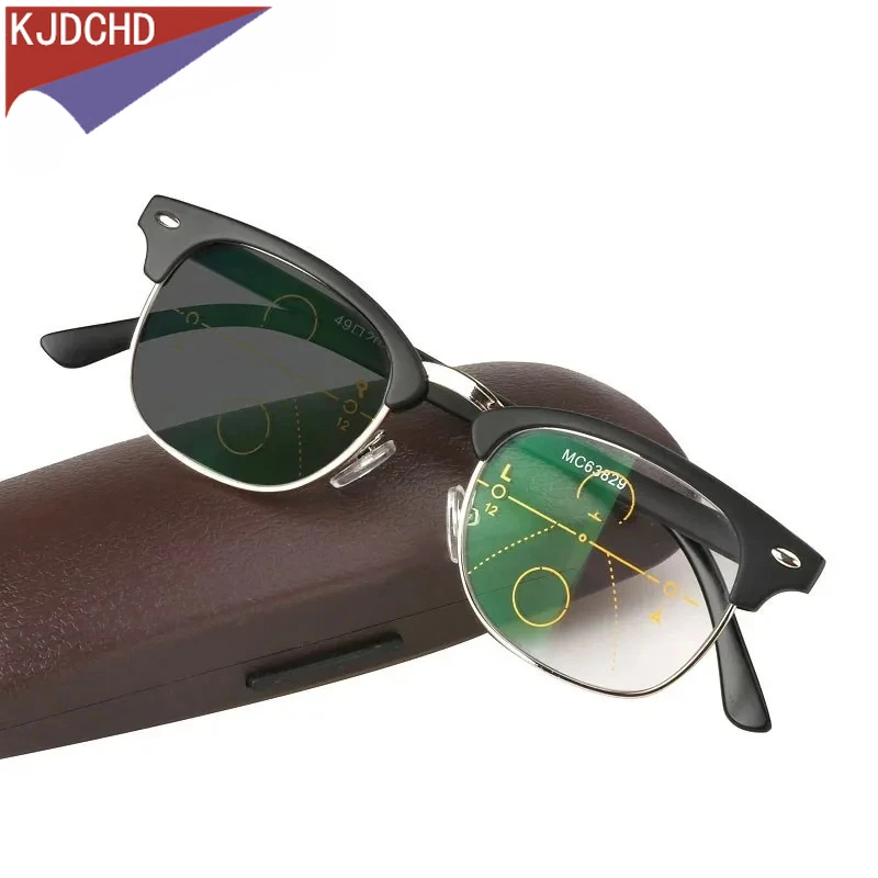 

2025 Vintage Transition Sun Photochromic Reading Glasses Men Women Adjustable Vision with Multifocal Diopter Progressive Glasses
