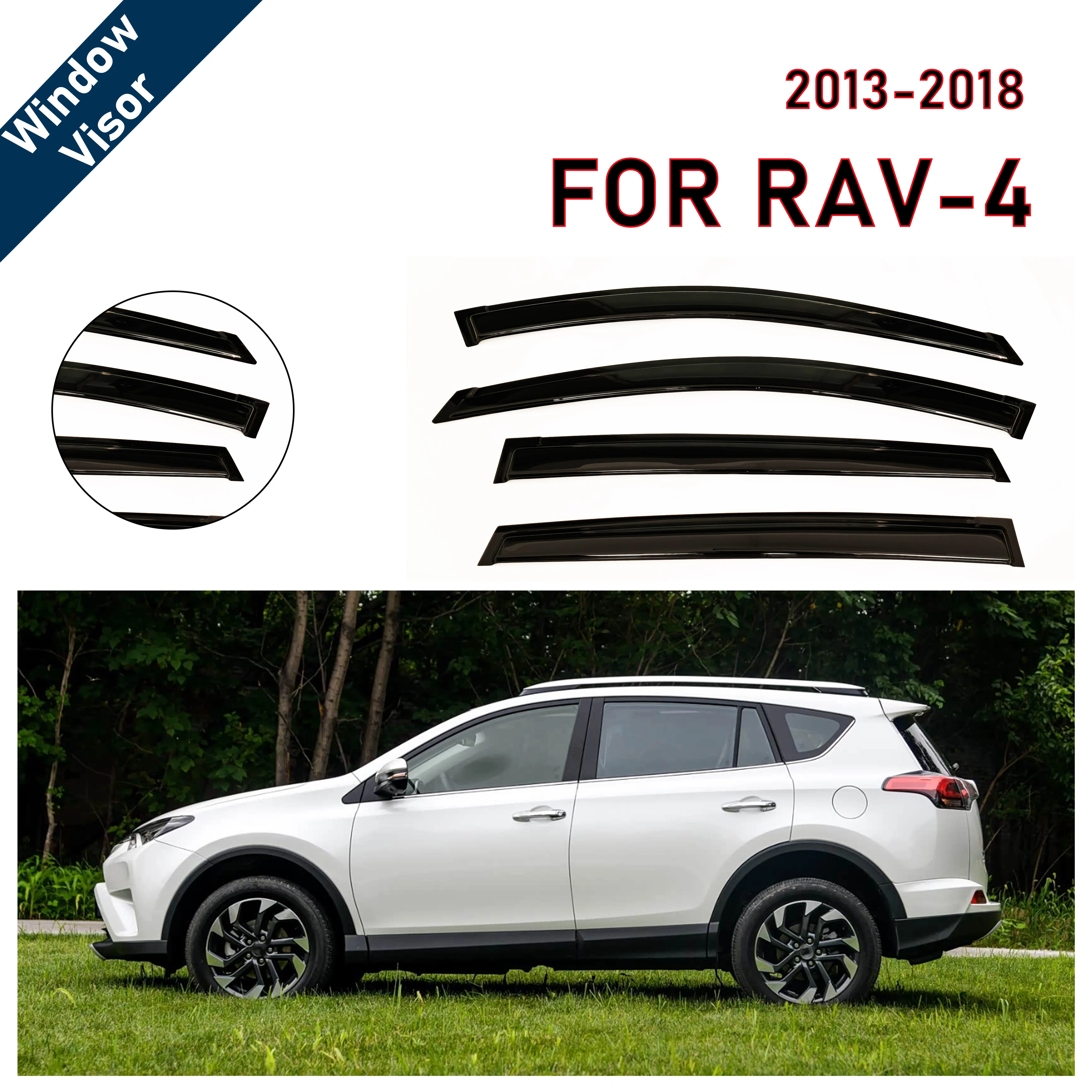 

Window Visor for Toyota Rav-4 2013-2018 | 4pcs Rain Guard Wind Deflector | Car Weather Shield Accessory