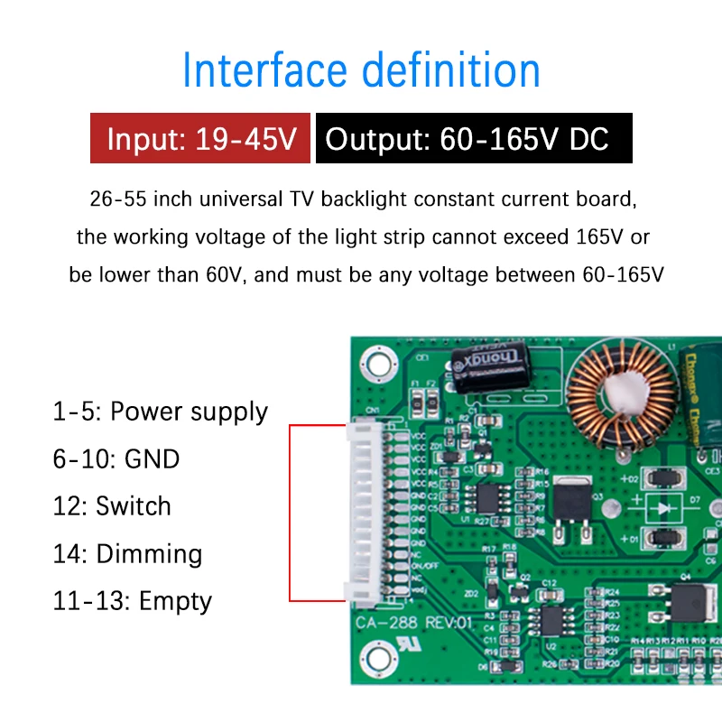 WAVGAT CA-288 Driver 26-55inch LED LCD TV Constant Current Inverter Board Universal Backligh Module DC 19-45V to DC 60V-165V