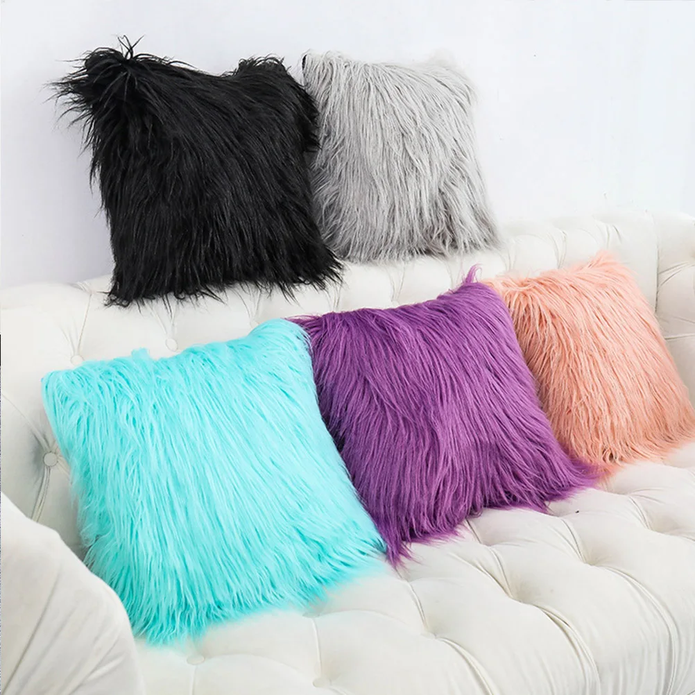 

1Pcs Wool Cushion Cover 45x45cm Soft Warm Pillowcase Imitation Wool Throw Pillow Cover Beige Home Decoration Pillowcase