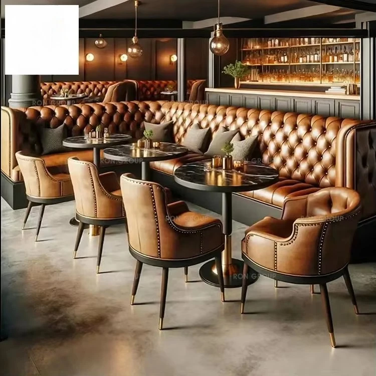 Luxury Modern Fast Food Table And Chair Set Coffee Shop Furniture Leather Wood Frame Commercial Restaurant Booth Sofa Seat