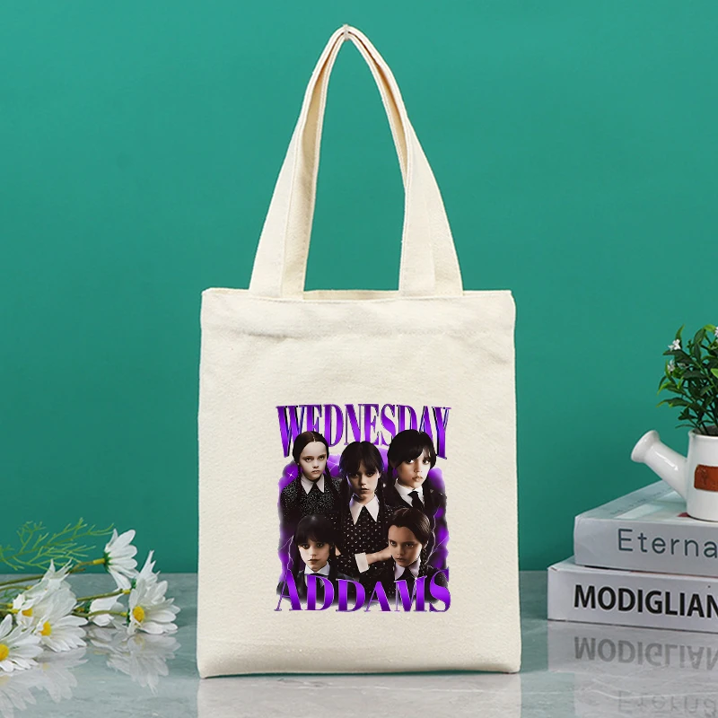 

Wednesday Series Canvas Shopper Bag Resuable American Drama Addams Women Handbag Fashion Student Shoulder Bags Birthday Gifts