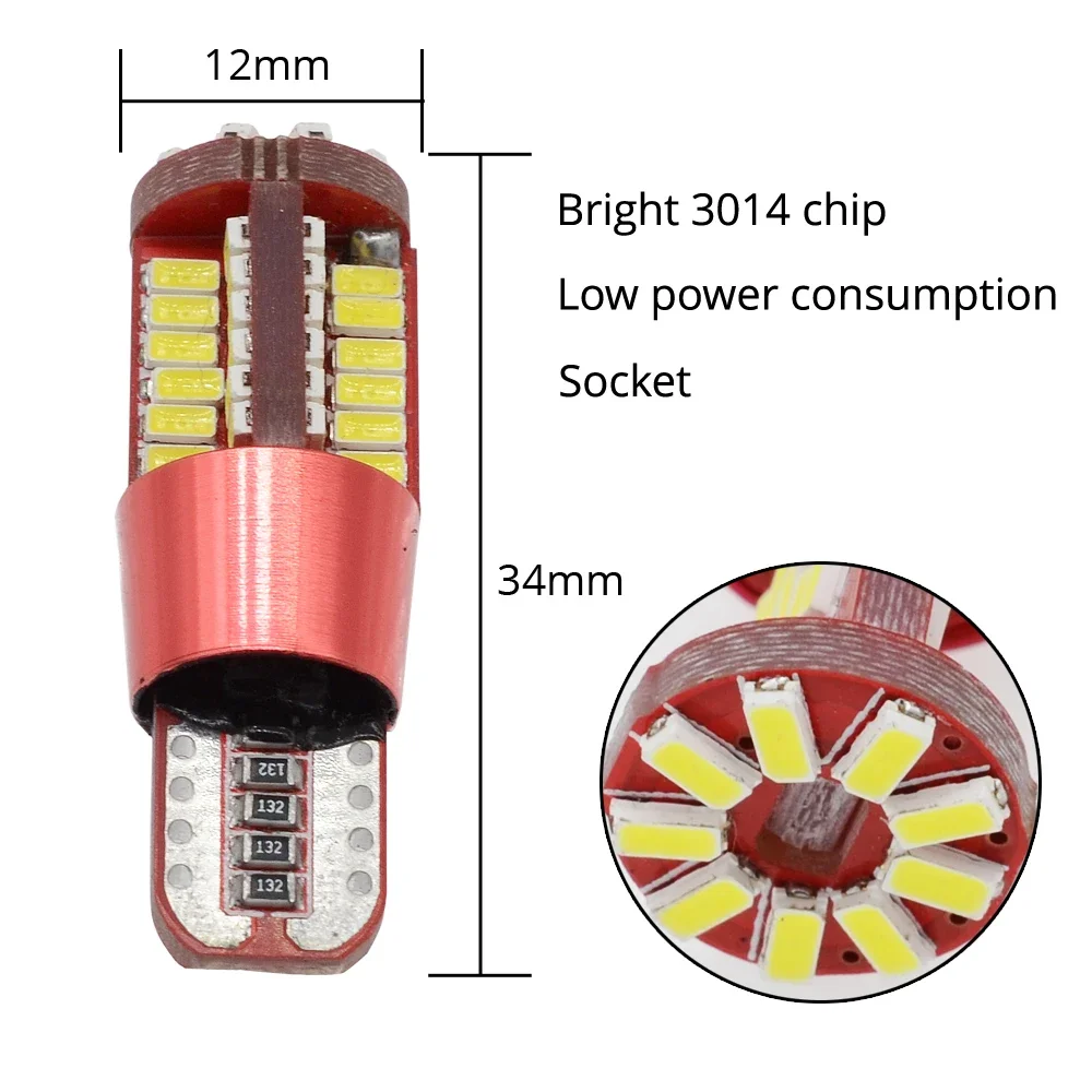 2Pcs Car T10 W5W Styling Canbus LED 194 57SMD 4014 Bulbs Errant DC12V Wedge Parking Side Light Driving White Product Accessories