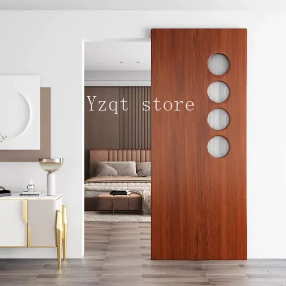 American retro solid wood barn door ghost  sliding  sliding invisible  kitchen  hanging rail bathroom door