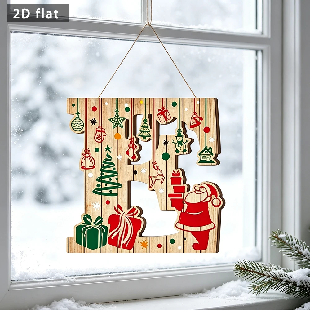 Wooden Christmas Letter E Hanging Sign, Xmas Alphabet Wall Plaque, Holiday Wooden Hanging Ornament for Home Door Decor