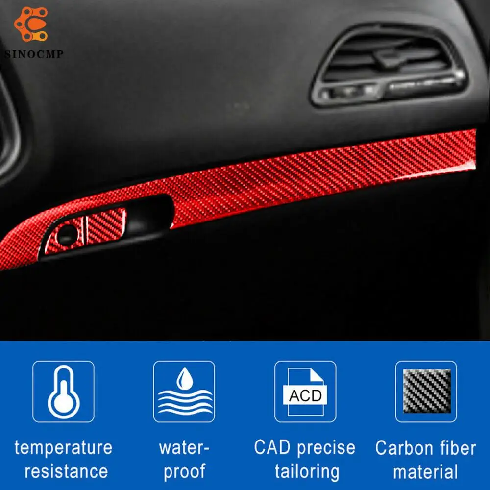 

3 шт., красный копилот из углеродного волокна, крышка панели приборной панели, накладка, автомобильные наклейки для Dodge Charger 2015+, аксессуары для салона автомобиля