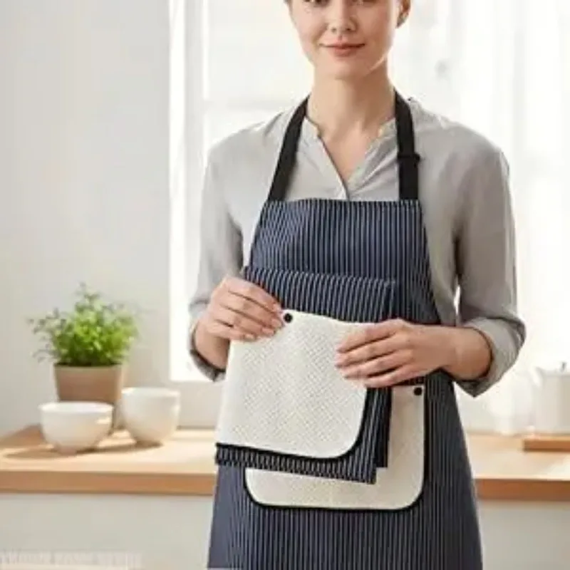 

Waterproof Kitchen Apron Sleeveless Cross Back Restaurant Uniform with Removable Hand Towel Anti-fouling Cooking Baking Bibs