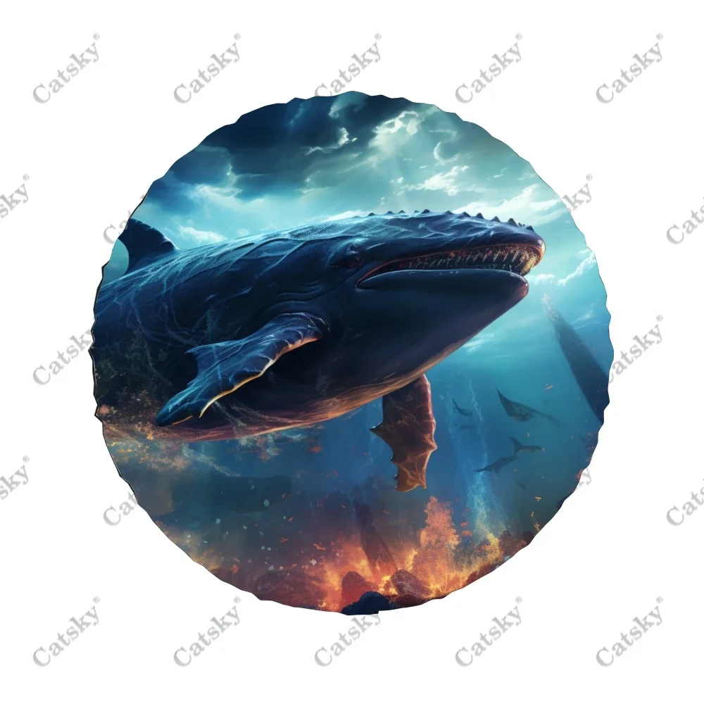 Whale Shark Swimming In Ocean Polyester Universal Spare Wheel Tire Cover Wheel Covers for Trailer RV SUV Truck Camper