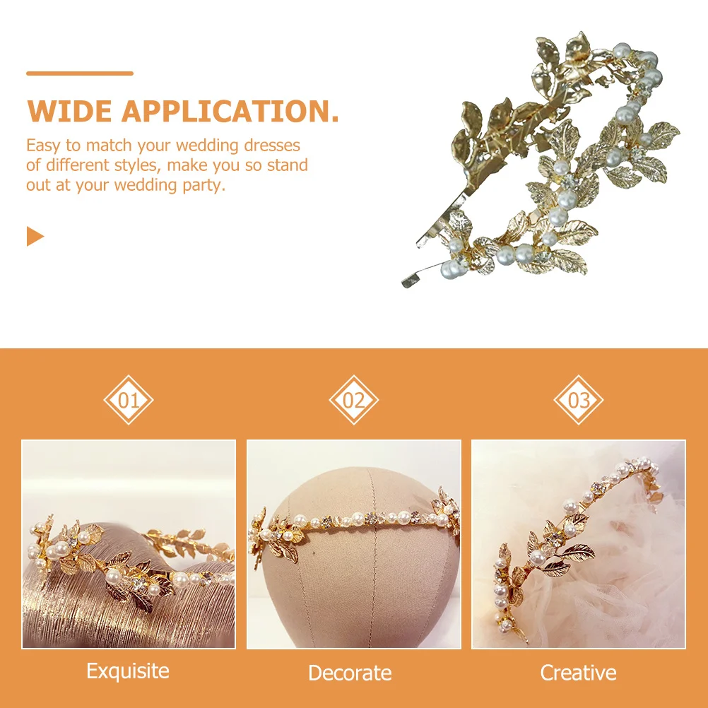 

Свадебная повязка на голову с жемчугом, аксессуар для волос с металлическими листьями, элегантные свадебные головные уборы для женщин и девочек, легко носить, подходящие различные