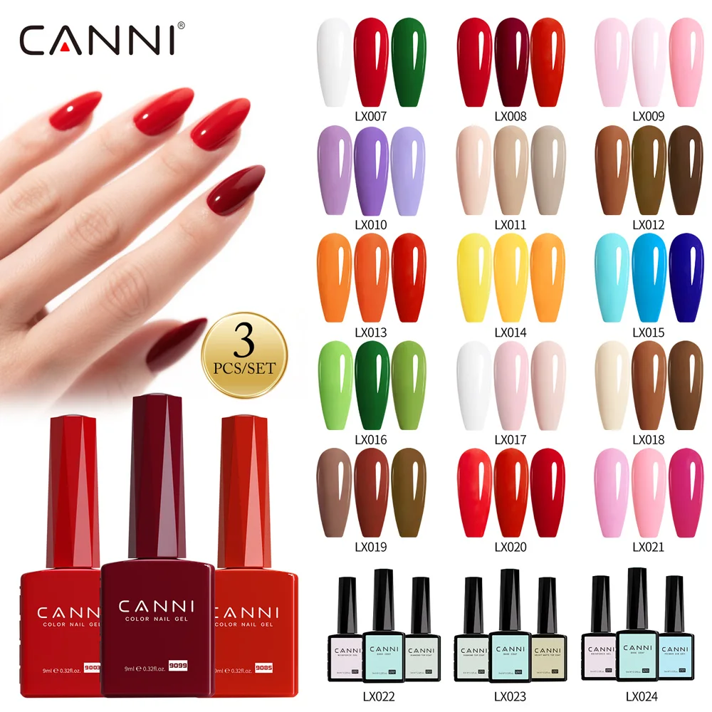 

CANNI 3 Color Gel Nail Polish 9ml Colorful HEMA/TPO FREE Soak-off UV LED DIY Long Lasting High Pigmented Salon Manicure Gel Home