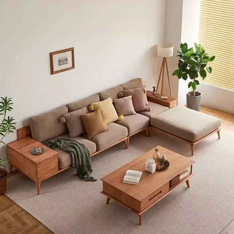 

North American black walnut solid wood sofa fabric corner combination